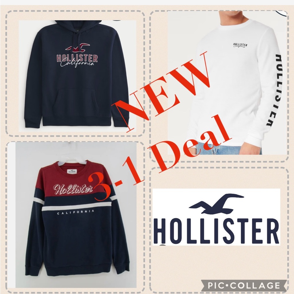 NEW 3-1 Hollister Pullover Lg Sleeve Crew Neck Sweatshirt /Waffle /cotton